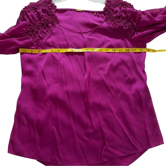 ELIE TAHARI Magenta Silk Top Ruffle Sheer Sleeves Feminine Pretty Small Flowy - Picture 7 of 13